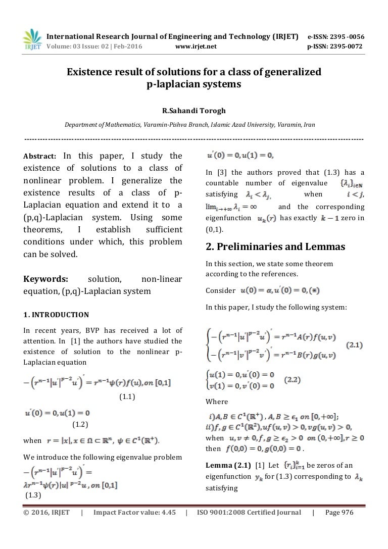 Existence Result Of Solutions For A Class Of Generalized P Laplacian