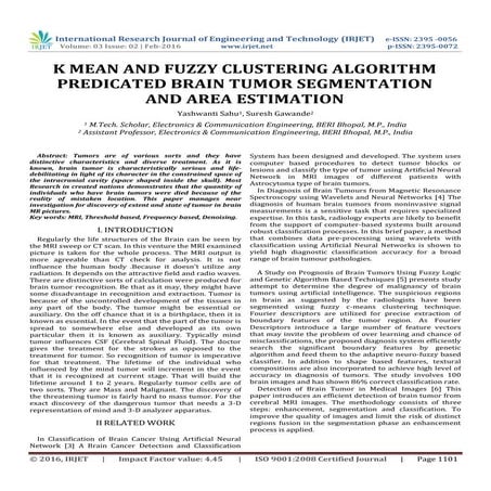 K Mean and Fuzzy Clustering Algorithm Predicated Brain Tumor ...