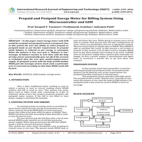 Prepaid and Postpaid Energy Meter for Billing System Using Microcontroller an...