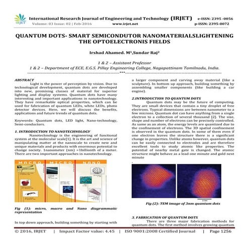 Quantum Dots- Smart Semicondutor Nanomaterialslightening the Optoelectronic F...