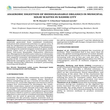 Anaerobic Digestion of Biodegradable Organics in Municipal Solid Wastes in Na...