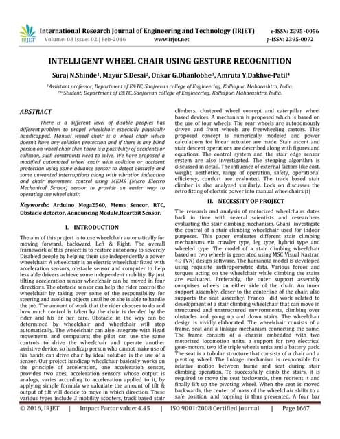 Intelligent Wheel Chair Using Gesture Recognition