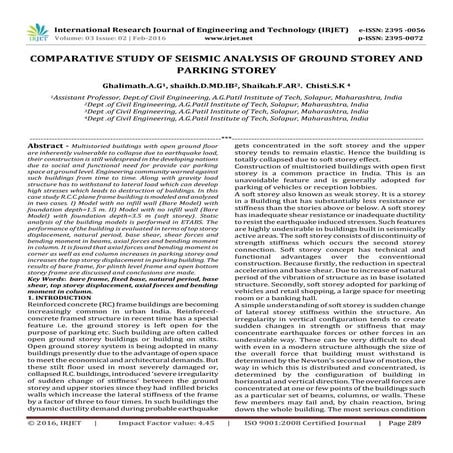 Comparative Study of Seismic Analysis of Ground Storey and Parking Storey