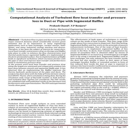 Computational Analysis of Turbulent flow heat transfer and pressure loss in D...