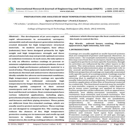 Preparation And Analysis Of High Temperature Protective Coating
