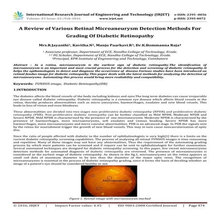 A Review of Various Retinal Microaneurysm Detection Methods For Grading Of Di...