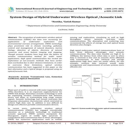 System Design of Hybrid Underwater Wireless Optical /Acoustic Link | PDF