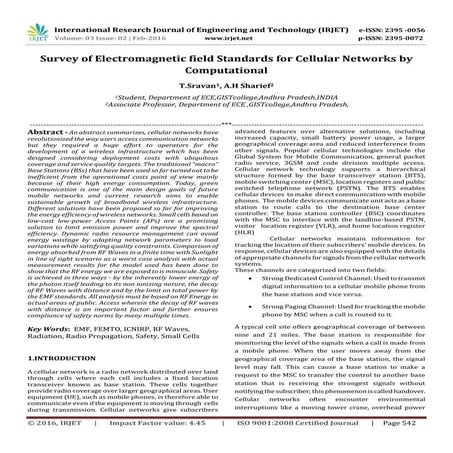 Survey of Electromagnetic field Standards for Cellular Networks by Computational