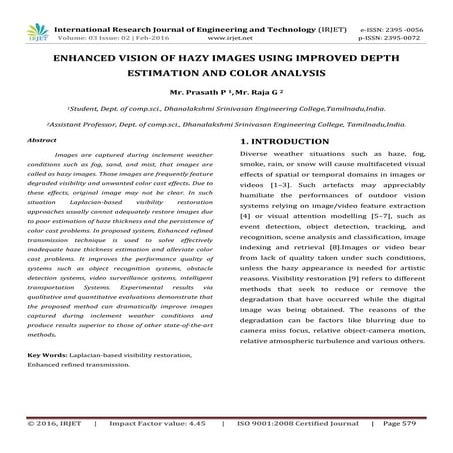 Enhanced Vision of Hazy Images Using Improved Depth Estimation and Color Anal...