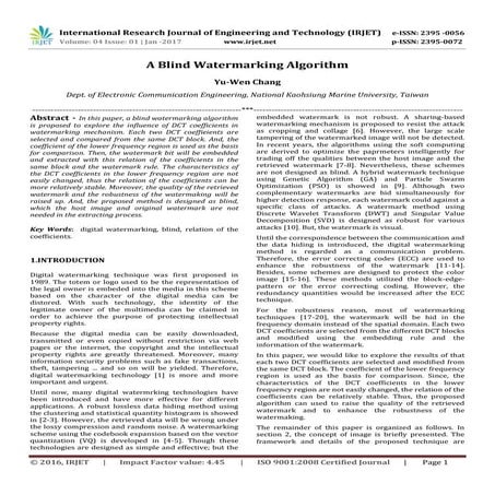 IRJET-A Blind Watermarking Algorithm