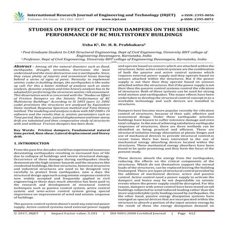 Studies on Effect of Friction Dampers on the Seismic Performance of RC Multis...