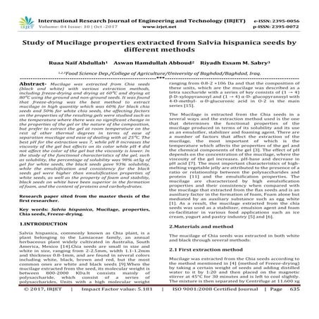Study of Mucilage Properties Extracted from Salvia Hispanica Seeds by ...