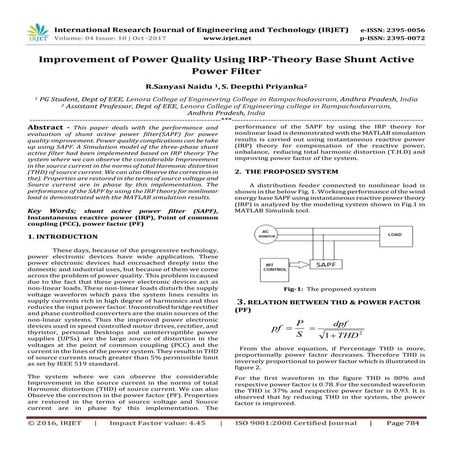 Improvement of Power Quality using IRP-Theory Base Shunt Active Power Filter