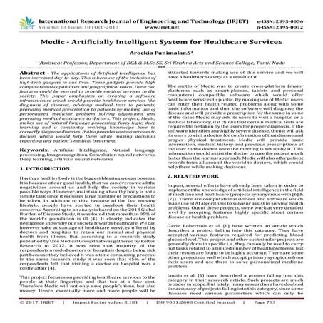 Medic - Artificially Intelligent System for Healthcare Services              ...