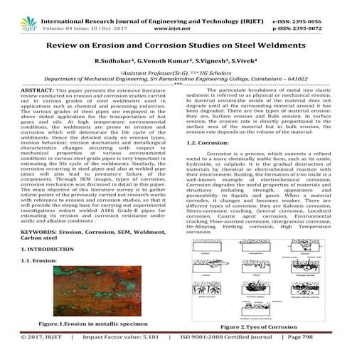Review on Erosion and Corrosion Studies on Steel Weldments