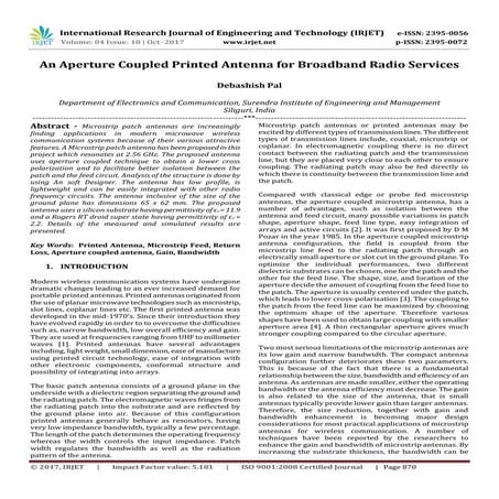 An Aperture Coupled Printed Antenna for Broadband Radio Services