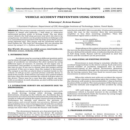 Vehicle Accident Prevention using Sensors