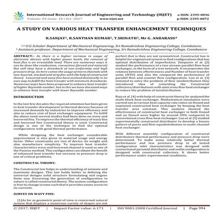 A Study on Various Heat Transfer Enhancement Techniques