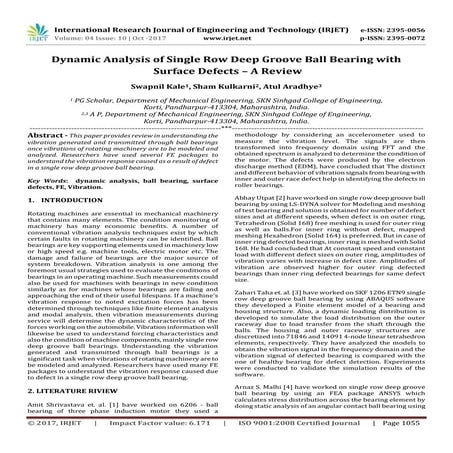 Dynamic Analysis of Single Row Deep Groove Ball Bearing with Surface Defects ...