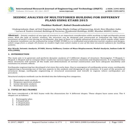 Seismic Analysis of Multistoried Building for Different Plans using ETABS 2015