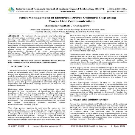 Fault Management of Electrical Drives Onboard Ship using Power Line Communica...