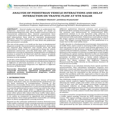 Analysis of Pedestrian Vehicle Interactions and Delay Interaction on ...