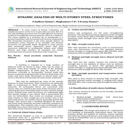 Dynamic Analysis of Multi Storey Steel Structures