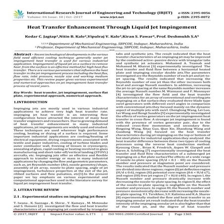 Heat Transfer Enhancement through Liquid Jet Impingement