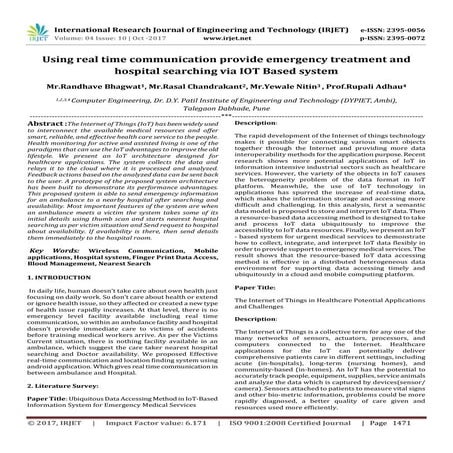 Using Real Time Communication Provide Emergency Treatment and Hospital Search...