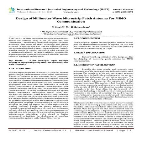 Design of Millimeter Wave Micro strip Patch Antenna for MIMO Communication
