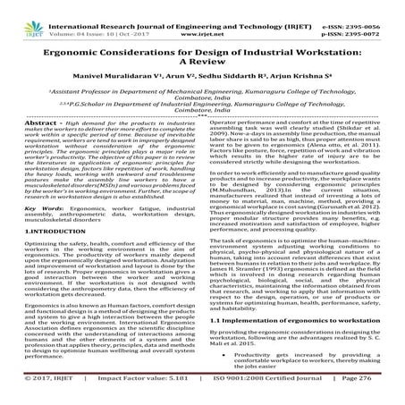 Ergonomic Considerations for Design of Industrial Workstation: A Review