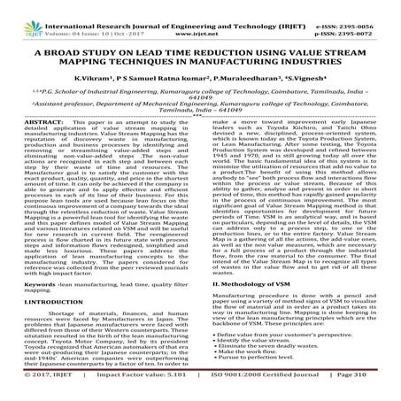 A Broad Study on Lead Time Reduction using Value Stream Mapping Techniques in...