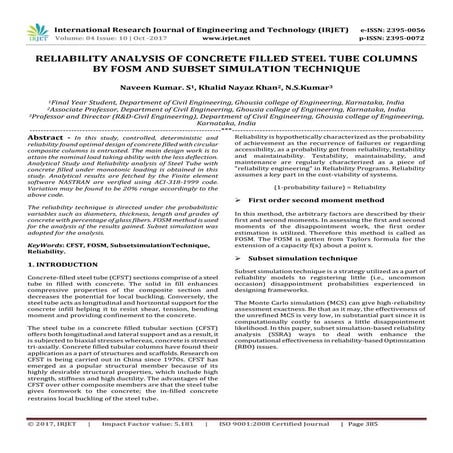 Reliability Analysis of Concrete Filled Steel Tube Columns by FOSM and Subset...