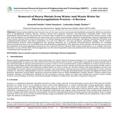 Removal of Heavy Metals from Water and Waste Water by ...