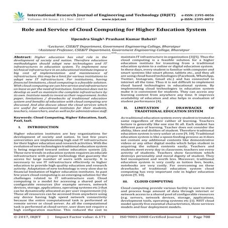 Role and Service of Cloud Computing for Higher Education System