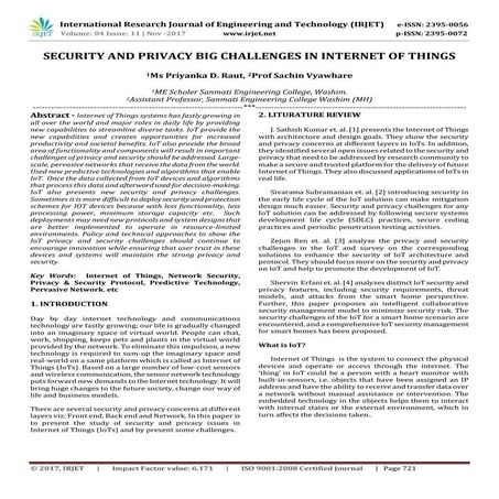 Security and Privacy Big Challenges in Internet of things