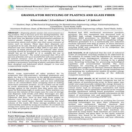 Granulator Recycling of Plastics and Glass Fiber