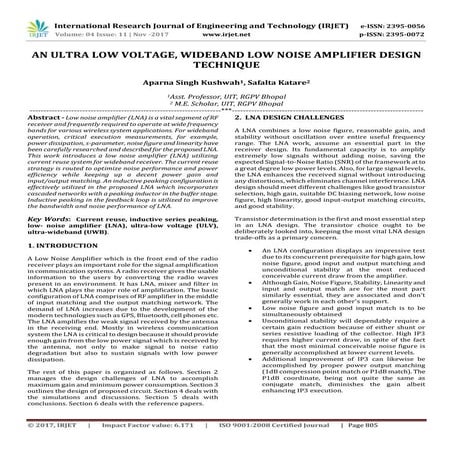 An Ultra-Low Voltage, Wideband Low Noise Amplifier Design Technique