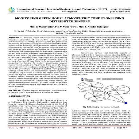 Monitoring Green House Atmospheric Conditions using Distributed Sensors