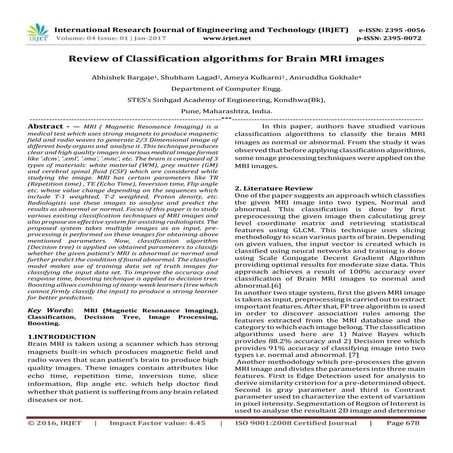 Review of Classification algorithms for Brain MRI images