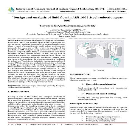 Design and Analysis of fluid flow in AISI 1008 Steel reduction gear box