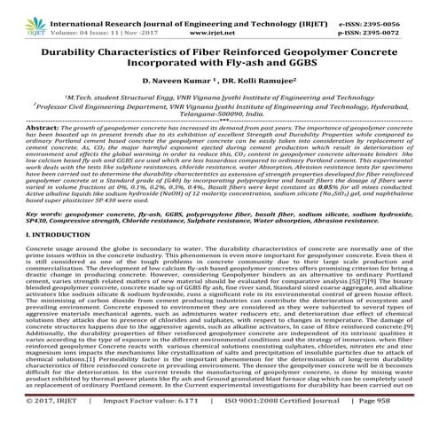 Durability Characteristics of Fiber Reinforced Geopolymer Concrete Incorporat...