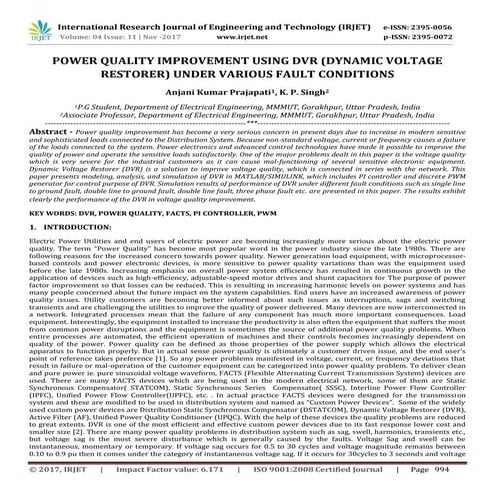Power Quality Improvement using DVR (Dynamic Voltage Restorer) Under Various ...