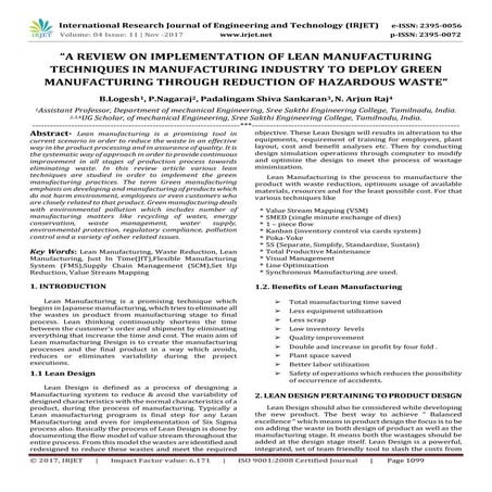 A Review on Implementation of Lean Manufacturing Techniques in Manufacturing ...