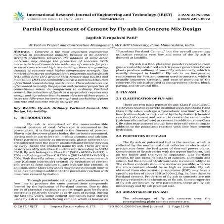 Partial Replacement of Cement by Fly ash in Concrete Mix Design | PDF