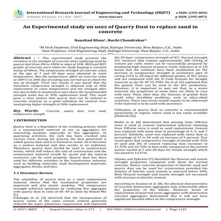 An Experimental Study on uses of Quarry Dust to Replace Sand in Concrete
