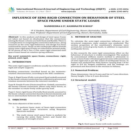Influence of Semi-Rigid Connection on Behaviour of Steel Space Frame Under St...
