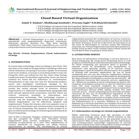 Cloud Based Virtual Organization