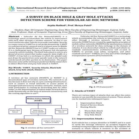 A Survey on Black Hole & Gray Hole Attacks Detection Scheme for Vehicular Ad-...