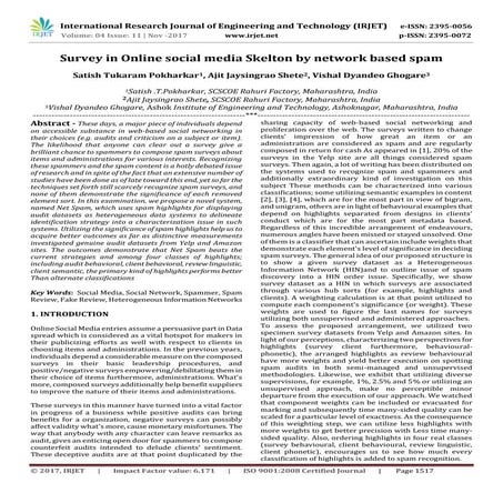 Survey in Online Social Media Skelton by Network based Spam